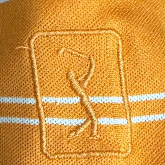 Official PGA Tour Apparel mens sz L orange striped collared 3 button golf shirt - Picture 3 of 8